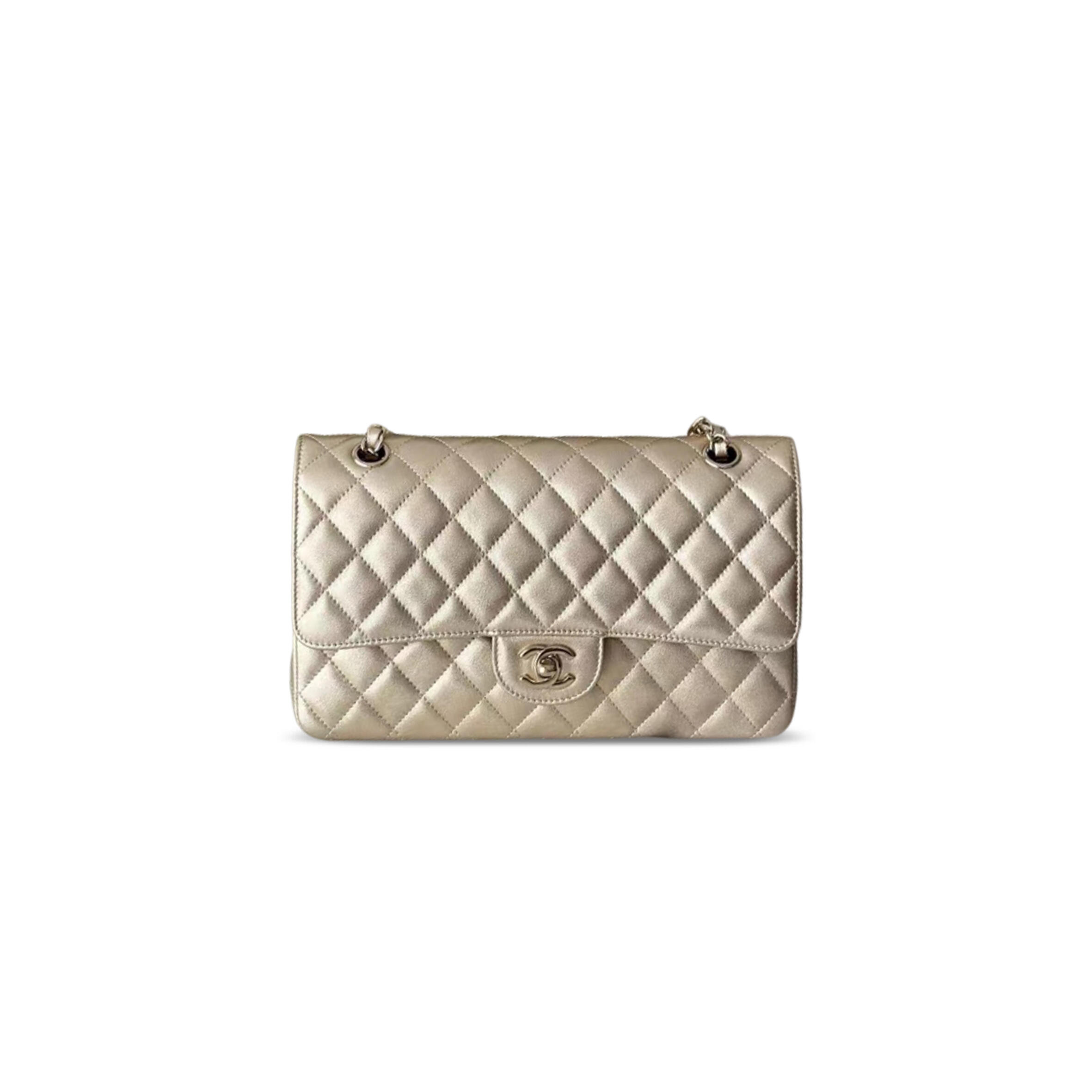 CHANEL GOLD METALLIC LAMBSKIN MEDIUM CLASSIC FLAP BAG A01112 (25.5*15*6cm)
